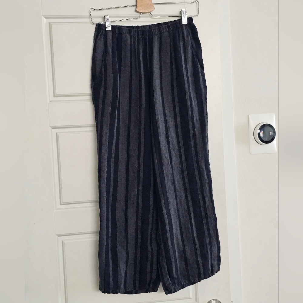 Flax 100% Linen Striped Cropped Pants P XS